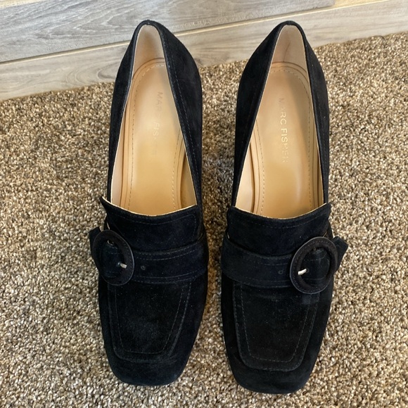 Marc Fisher suede black buckled heeled loafer Heel Platform Gucci 8.5 - Picture 5 of 10